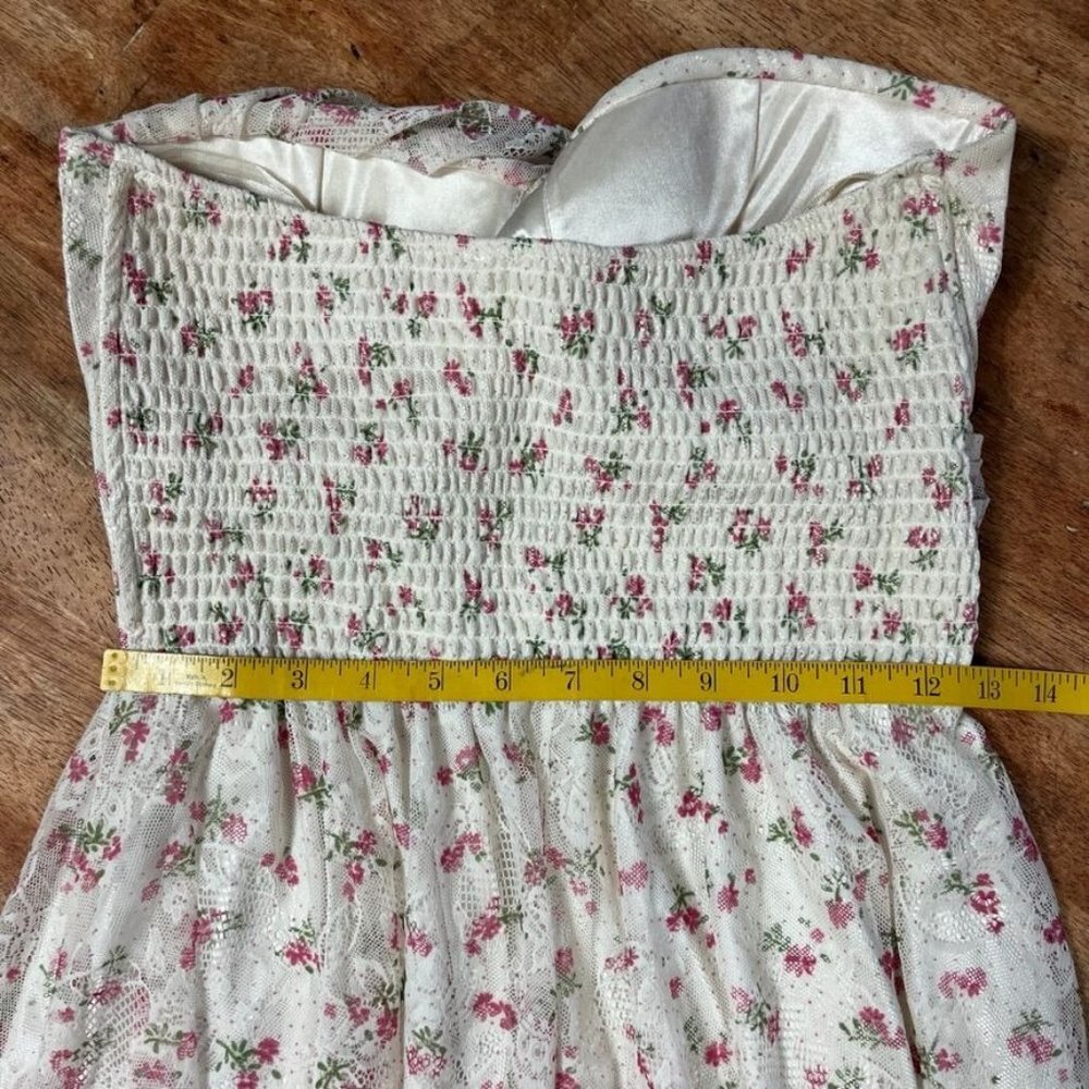 Strapless Floral Lace Midi Dress Womens S/M Smocked Bodice Cottagecore Fairy - Picture 12 of 13